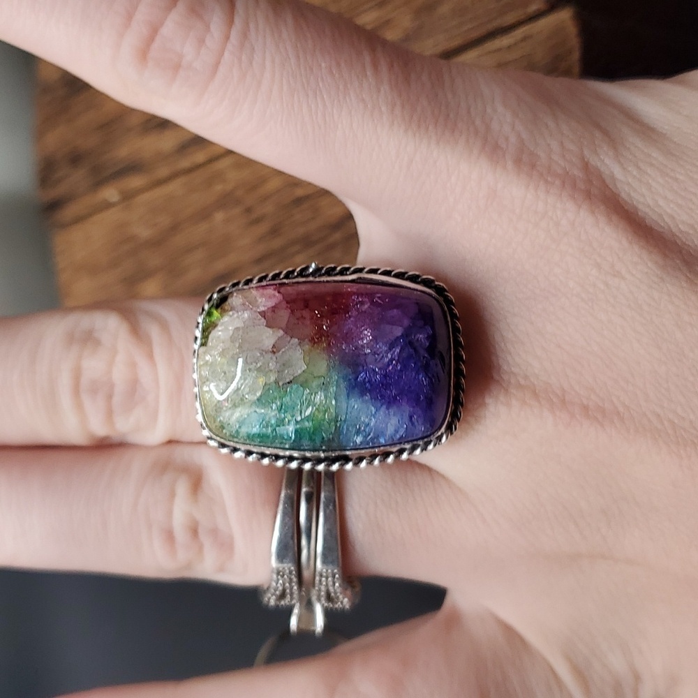Size 10 R216 sterling Rainbow Jasper Wow!